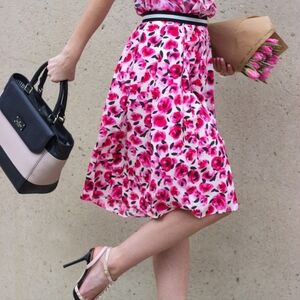 Kate Spade Mini Rose Pleated Pink Red Silk Skirt Size 0
